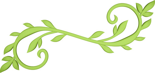 3D rendering of a border branch with leaves of different sizes on a transparent background