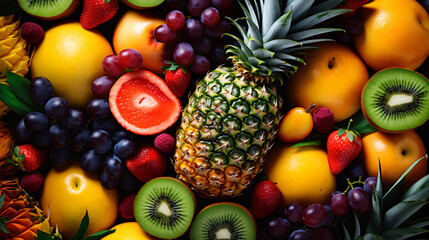 A colorful background with a variety of fruits