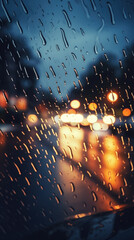 Rain drops on the glass window in rainy night - obrazy, fototapety, plakaty