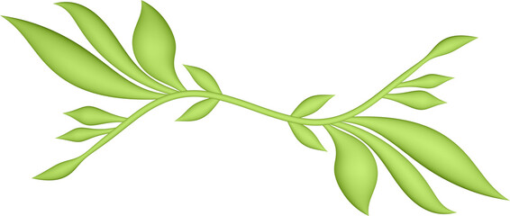 3D rendering of a border branch with leaves of different sizes on a transparent background