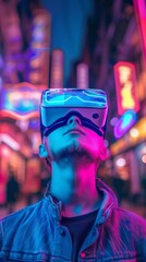 Obraz premium Young Man using a virtual reality headset. vr
