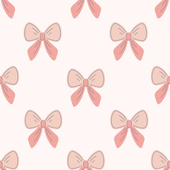 Pink bows seamless pattern. Cute pastel colored festive repeat vector illustration with hand drawn knots for girl, woman, wrapping paper, fabric, textile.