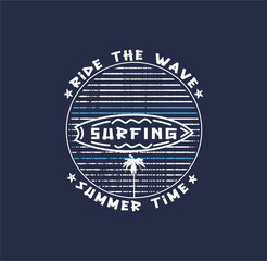 Vector illustration on the theme of surfing and surf in California. Sport typography, t-shirt graphics, print, poster, banner, flyer, postcard