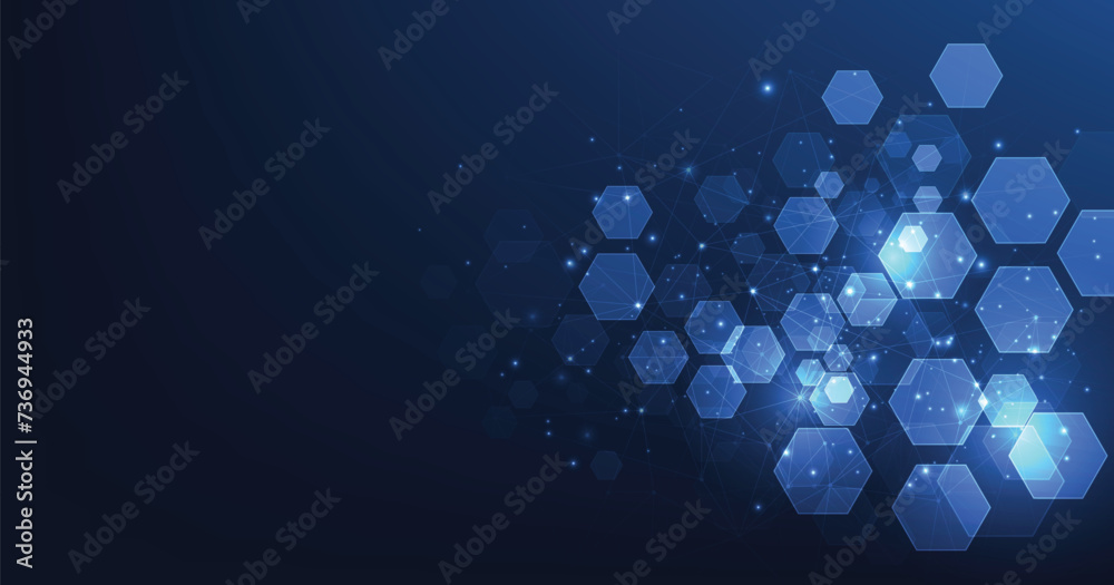 Leinwandbilder vector hexagon technology background. abstract hexagons background with lines and dots. design for s