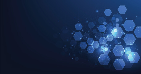 Vector hexagon technology background. Abstract hexagons background with lines and dots. Design for science, medicine, or technology.	