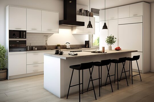 ideas for kitchen space including chairs, washing place, tap, lamp, chairs, kitchen cupboards, dining table that are simple and minimalist but still give a clean and elegant impression.