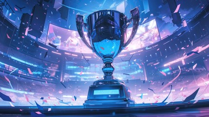 Futuristic Trophy Celebrating Victory in a Digital Arena
