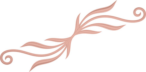 3D rendering of a curved branch with leaves of different sizes on a transparent background