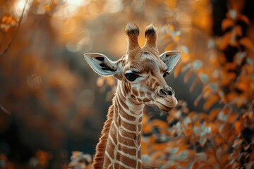 baby giraffe, Professional photo, wildlife tele shot style, blur background