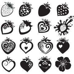 set of Strawberry icon isolated on white background. doodle strawberries. Fresh strawberries berries and leaves doodle style. Vector illustration