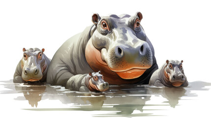 Family of hippos on transparent PNG background