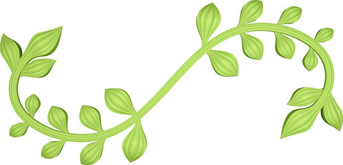 3D illustration rendering of a branch with leaves of different sizes on a transparent background