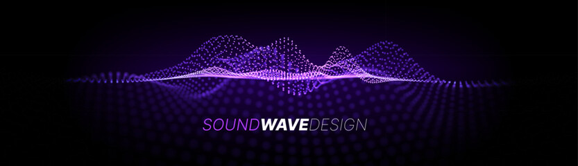 Music Abstract Background. Particles Equalizer Sound Wave Big Data Design. Dynamic Light Flow, with Blurred Depth of Field Effect. Vector Illustration.