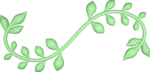 3D illustration rendering of a branch with leaves of different sizes on a transparent background