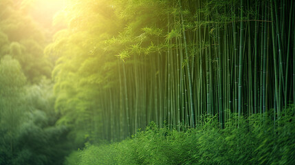 banner of bamboo, In the middle, there is space for advertising, sunset background