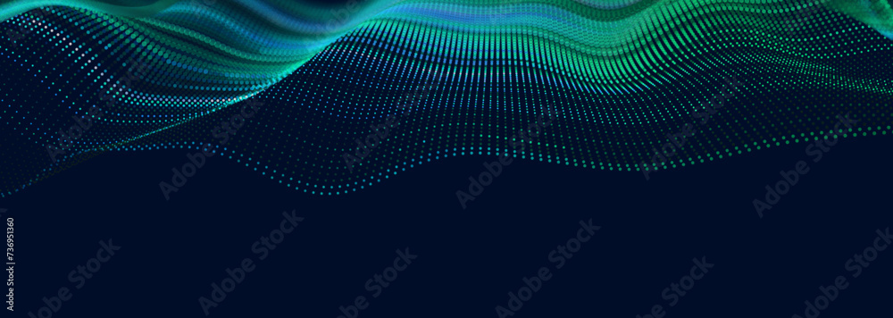 Leinwandbilder Big Data Abstract Particle Dots Surface Background. Technology or Science Concept Banner. Cyber Space Digital Data Background. Vector Illustration with DOF(Depth of Field Blur) Effect.