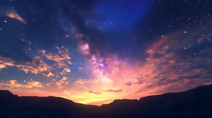 Colorful starry sky with sunset background