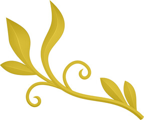 3D illustration rendering of a branch with curved leaves of different sizes on a transparent background