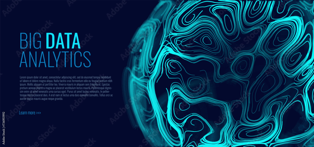 Poster BIG DATA Flow. Machine Learning Algorithms. Analysis of Information Minimalistic Infographics Design. Science Technology Background. Wavy Flow Lines Vector Illustration.