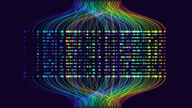 BIG DATA Machine Learning Algorithms. Data Sorting Rainbow Graph. Computer Science Concept. Big Data Analytics Stream. Information Classification. Vector Illustration.