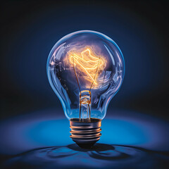 An illuminated electric light bulb on a dark blue background. 3D rendering