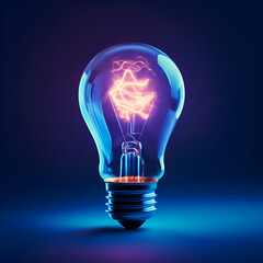 Glowing electric lightbulb on dark background. 3D rendering