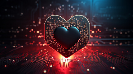 Digital microprocessor, Close up of a heart-shape computer microchip on electronic circuit board, Computer controller circuit board with a core central processing unit electronic chip