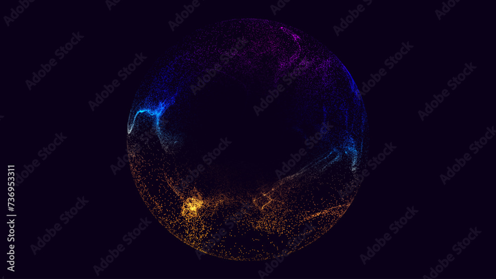 Poster Abstract Sound Music Visualization Sphere Particles. Futuristic Technology Background. Elegant Design Element for Dance Party Presentations. Music Circle Wave. Vector Illustration EPS10