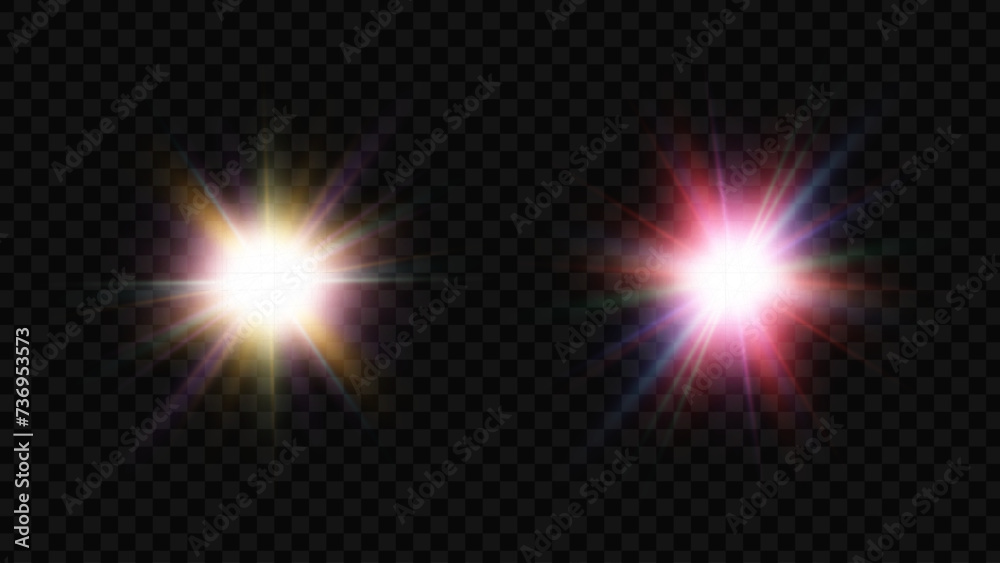 Poster star light lens flare effect. abstract overlay background. spotlight flash with rays. flare haze lea