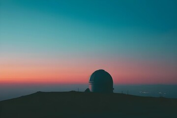 Fototapeta na wymiar Atmospheric stock image of a quiet observatory at twilight, the dome silhouetted against a gradient sky, waiting to unlock the secrets of the night.