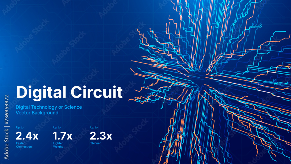 Poster Abstract CPU Computer Microchip Technology Circuit Board Background. Digital Data Transfer through Tech Lines. Motherboard Digital GPU Chip Blue Banner. Cyber Vector Illustration.