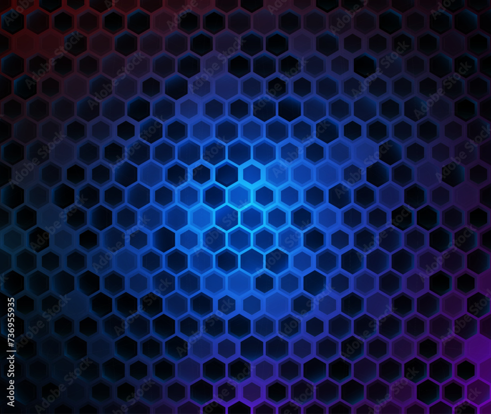 Leinwandbilder Technology or Science Abstract Blue Hexagonal Grid Background. Chemical Network. Nanomaterials Nanotechnology Concept. Cyberpunk Style Futuristic Hexagon Grid Game Backdrop. Vector.