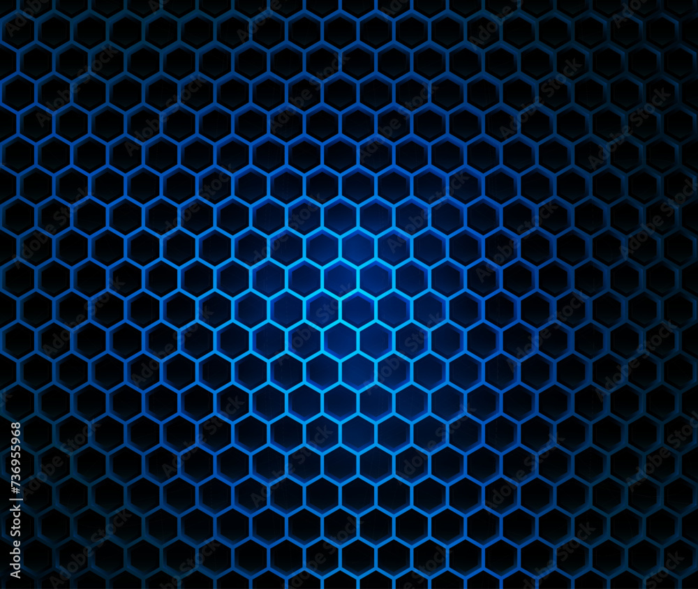 Fototapete Technology or Science Abstract Blue Hexagonal Grid Background. Chemical Network. Nanomaterials Nanotechnology Concept. Cyberpunk Style Futuristic Hexagon Grid Game Backdrop. Vector.