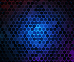 Technology or Science Abstract Blue Hexagonal Grid Background. Chemical Network. Nanomaterials Nanotechnology Concept. Cyberpunk Style Futuristic Hexagon Grid Game Backdrop. Vector.