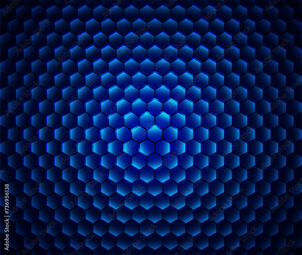 Fototapete Technology or Science Abstract Blue Hexagonal Grid Background. Chemical Network. Nanomaterials Nanotechnology Concept. Cyberpunk Style Futuristic Hexagon Grid Game Backdrop. Vector.