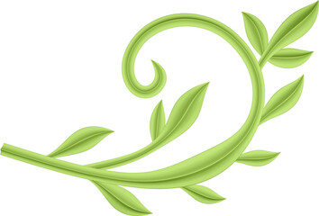 3D illustration rendering of a branch with leaves on a transparent background