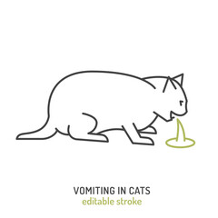 Vomiting cat icon. Feline stomach problem. Pet health concerns.