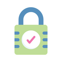 Checkmark with padlock showing flat icon of verified security