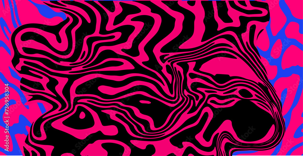 Poster Black and pink abstract geometric distorted pattern. Psychedelic op art style.