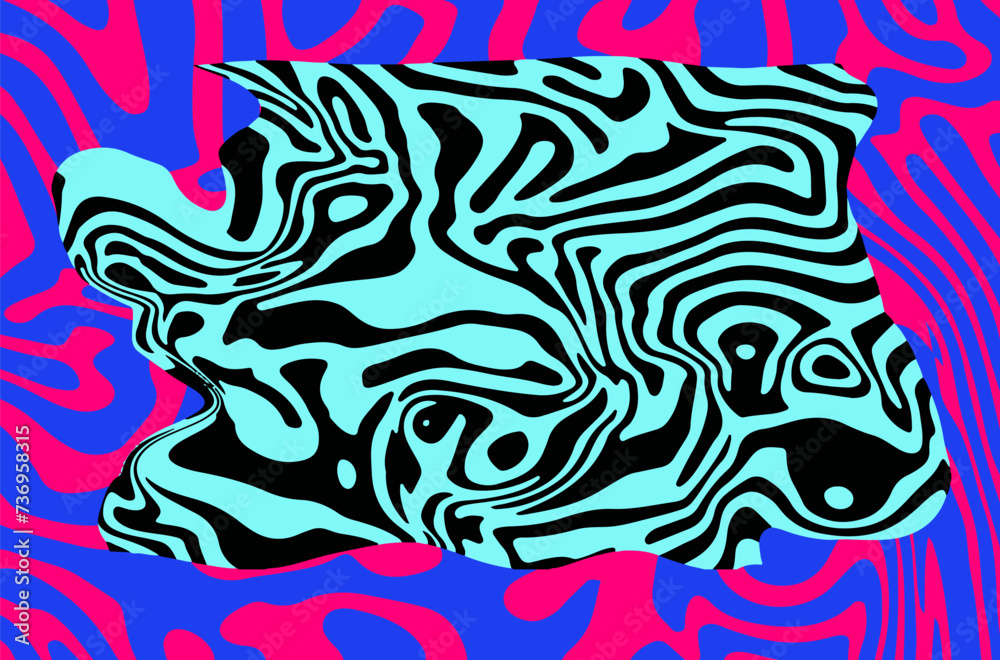 Poster Abstract psychedelic background with distorted lines and stains.