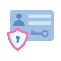 Identity card with safety shield depicting flat icon of secure identity