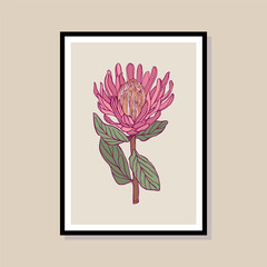 Botanical hand drawn vector illustration in a poster frame template. Art for postcard, wall art, banner, background.
