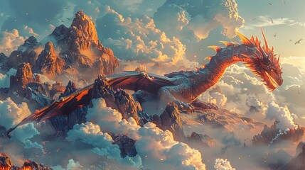 Dragon's Lair Amidst Volcanic Mountains - obrazy, fototapety, plakaty