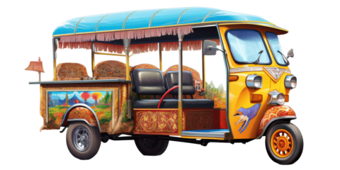 Tuk-tuk in Thailand on transparent background