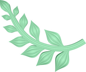 3D illustration of filigree floral ornament with leaves on transparent background