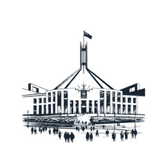 The building of Parliament, Canberra. Rough sketch. Vector illustration. - obrazy, fototapety, plakaty