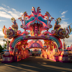 Fototapeta premium A view of the fairground carousel at the amusement park.