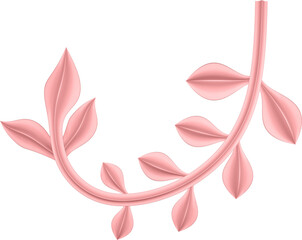 3D illustration of filigree floral ornament with leaves on transparent background