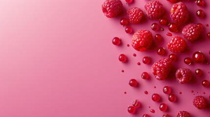 Raspberries on a Pink Background With Drops of Water