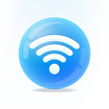 Wifi blue symbol and isolated. Wi-Fi icon and symbol on 3D blue sphere. Vector.